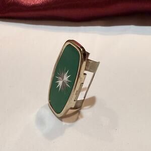 Vintage Lipstick Holder with Hinged Mirror Green Starburst